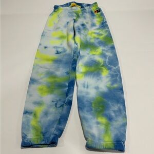 Aviator Nation Hand Dyed Sweatpants Neon Yellow / Blue - EUC